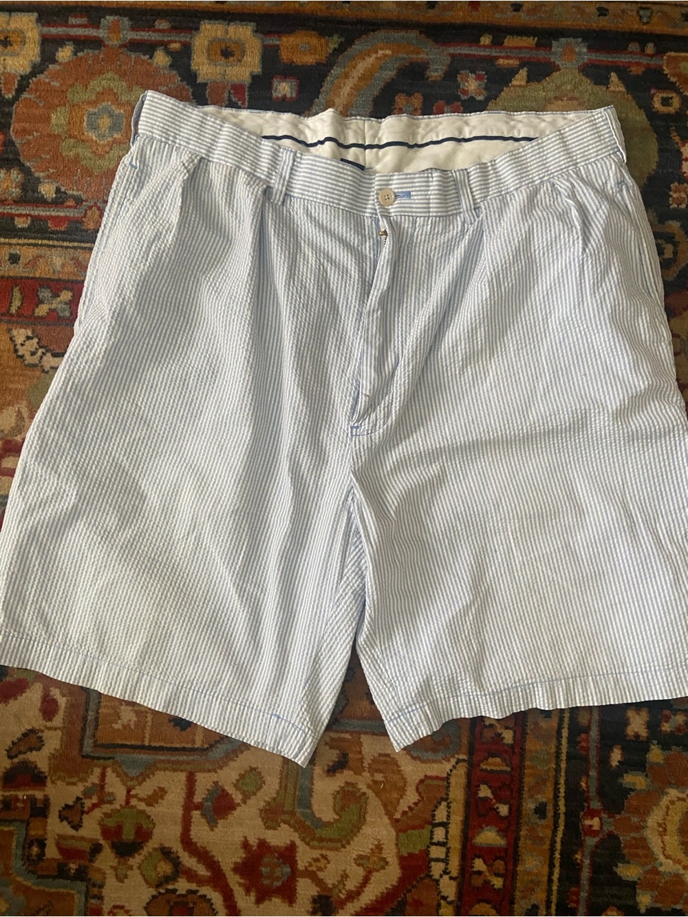 POLO Golf Fairway Men's Seersucker Shorts in Light Blue